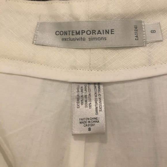 Cream 100% Linen Wide leg pant with black stripe - Picture 3 of 10